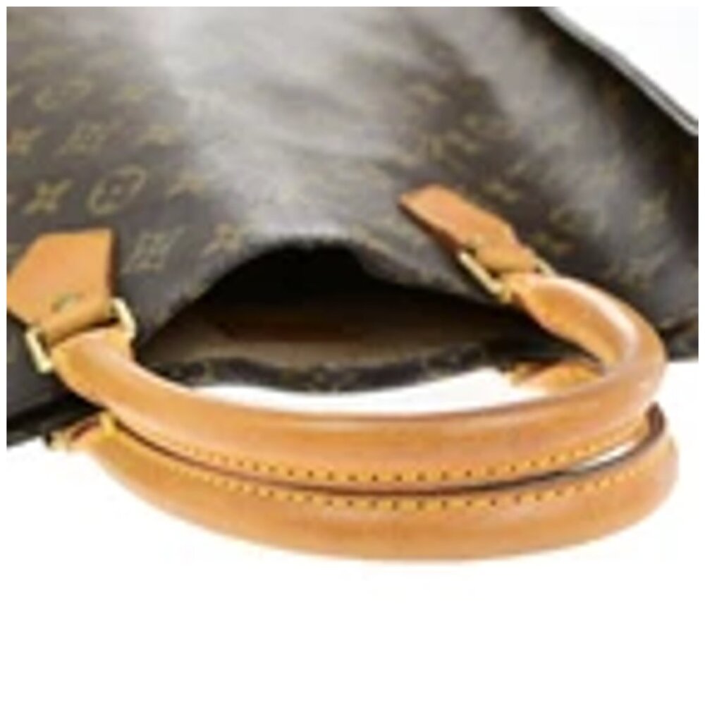 LOUIS VUITTON Logo Sac Plat Hand Tote Bag Monogram Leather Brown - Picture 15 of 15